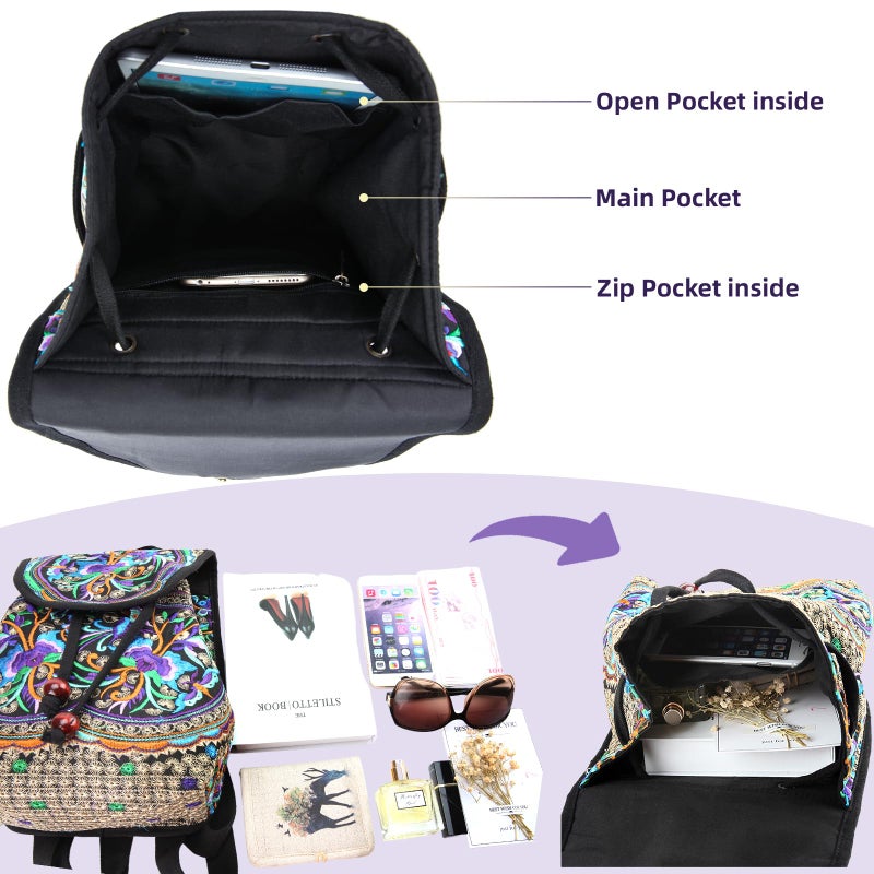 Goodhan Vintage Embroidered Women Backpack Ethnic Travel Handbag Shoulder Bag, 12x10x5 inch, Purple - Image 4